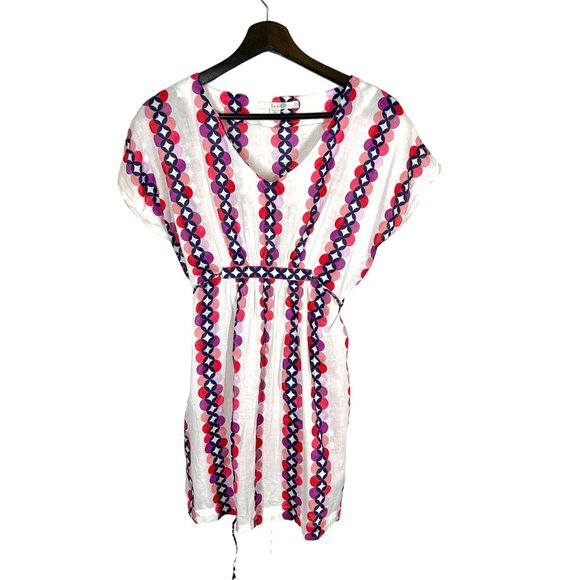 Boden Tops - Boden White Multicolor Circle Print Wide Shoulder V Neck Long Tunic Top 4